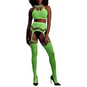 Pour me faire plaisir: Ensemble bustier dos nu et porte-jarretelles 2 pièces vert fluo